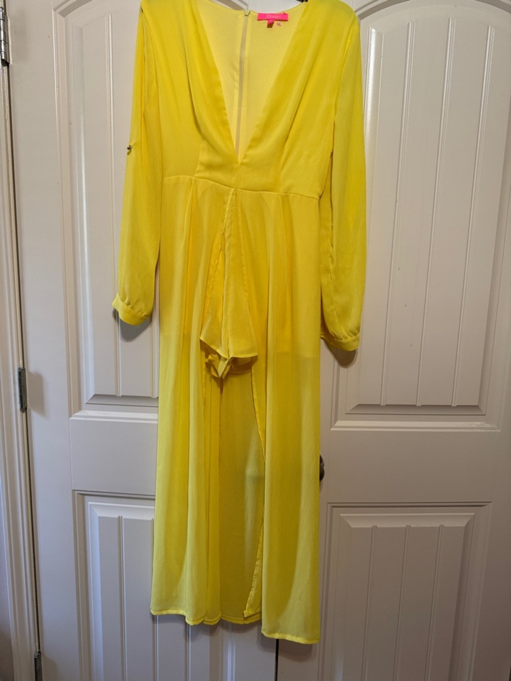 Bright Yellow Sheer V-Neck Maxi Dress
